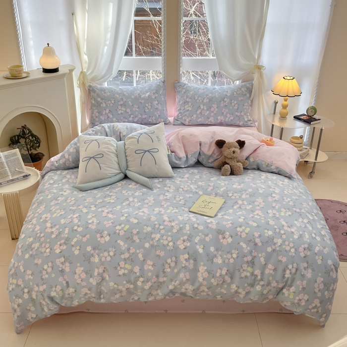 91家纺网 家纺一手货源 找家纺 Sweet dreams甜梦 2025新款全棉纯棉小清新卡通被套单品单被套被套单件 蓝色花语
