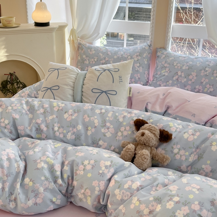 91家纺网 家纺一手货源 找家纺 Sweet dreams甜梦 2025新款全棉纯棉小清新卡通被套单品单被套被套单件 蓝色花语