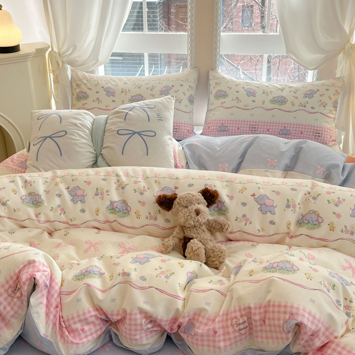 91家纺网 家纺一手货源 找家纺 Sweet dreams甜梦 2025新款全棉纯棉小清新卡通被套单品单被套被套单件 花花小象