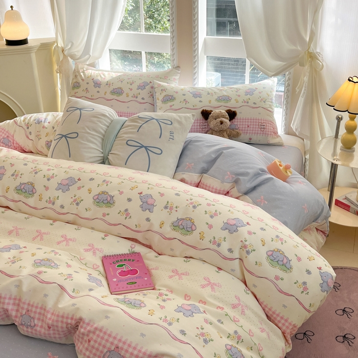 91家纺网 家纺一手货源 找家纺 Sweet dreams甜梦 2025新款全棉纯棉小清新卡通被套单品单被套被套单件 花花小象