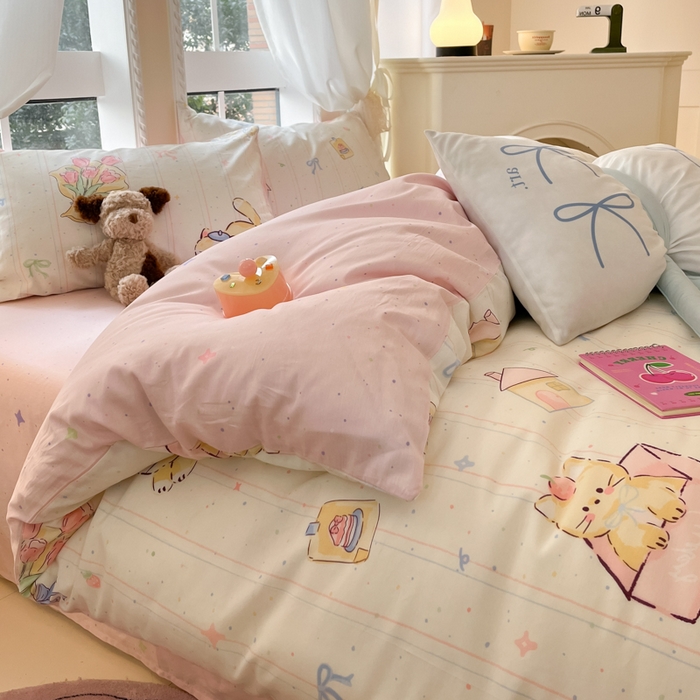 91家纺网 家纺一手货源 找家纺 Sweet dreams甜梦 2025新款全棉纯棉小清新卡通被套单品单被套被套单件 花花小猫