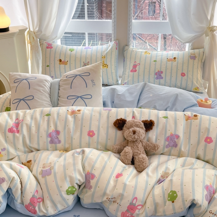 91家纺网 家纺一手货源 找家纺 Sweet dreams甜梦 2025新款全棉纯棉小清新卡通被套单品单被套被套单件 奇趣动物园