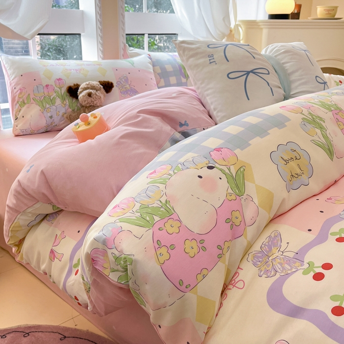 91家纺网 家纺一手货源 找家纺 Sweet dreams甜梦 2025新款全棉纯棉小清新卡通被套单品单被套被套单件 郁金香小狗