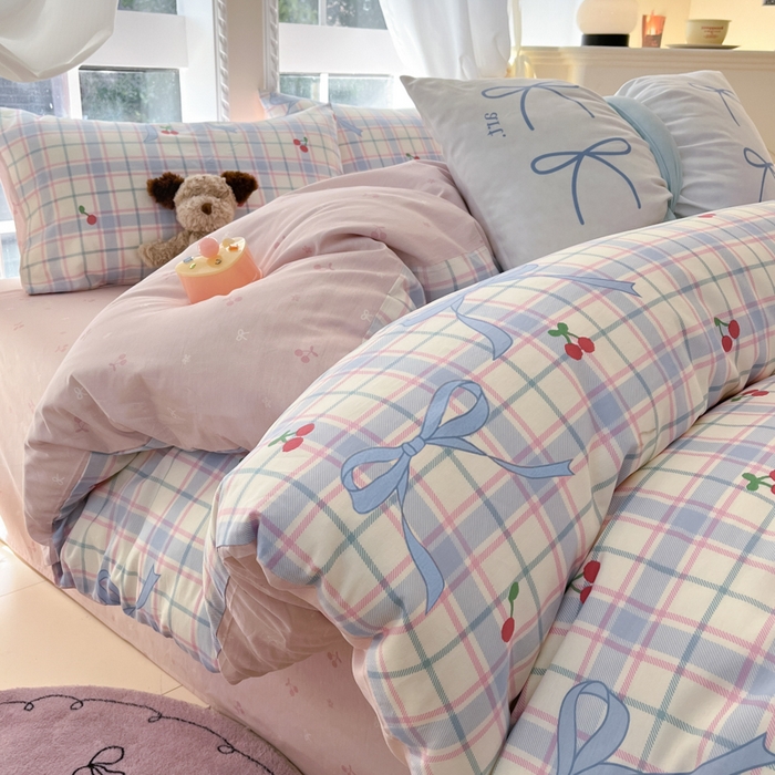 91家纺网 家纺一手货源 找家纺 Sweet dreams甜梦 2025新款全棉纯棉小清新卡通被套单品单被套被套单件 蝴蝶结樱桃