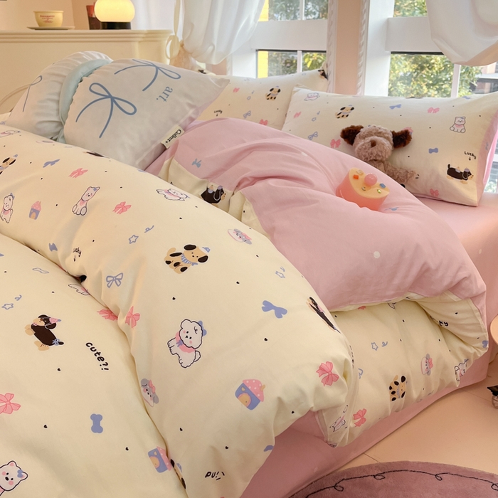 91家纺网 家纺一手货源 找家纺 Sweet dreams甜梦 2025新款全棉纯棉小清新卡通被套单品单被套被套单件 蝴蝶结小狗