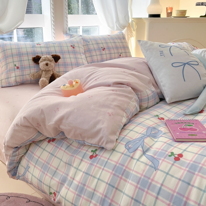 91家纺网 家纺一手货源 找家纺 Sweet dreams甜梦 2025新款全棉纯棉小清新卡通被套单品单被套被套单件 蝴蝶结樱桃