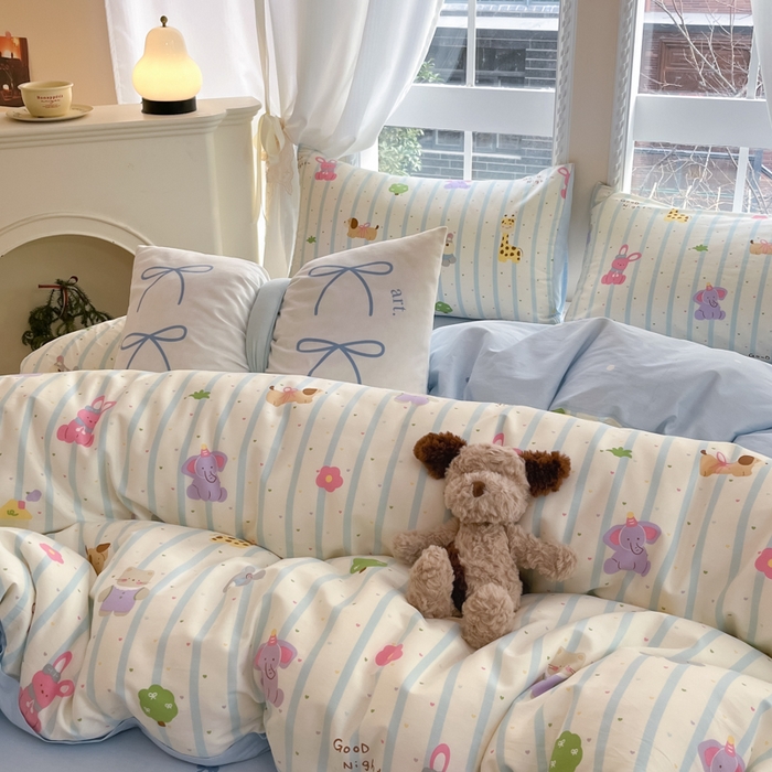 91家纺网 家纺一手货源 找家纺 Sweet dreams甜梦 2025新款全棉纯棉小清新卡通被套单品单被套被套单件 奇趣动物园