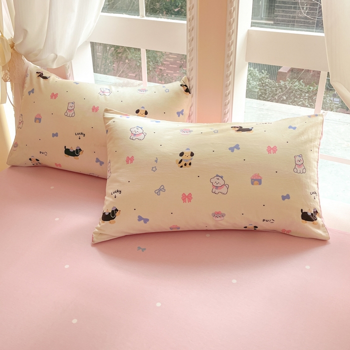 91家纺网 家纺一手货源 找家纺 Sweet dreams甜梦 2025新款全棉纯棉小清新卡通被套单品单被套被套单件 蝴蝶结小狗