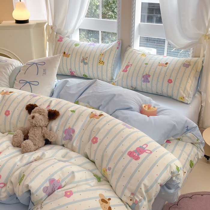 91家纺网 家纺一手货源 找家纺 Sweet dreams甜梦 2025新款全棉纯棉小清新卡通被套单品单被套被套单件 奇趣动物园