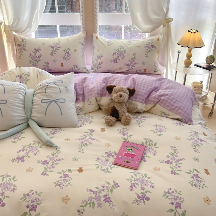 91家纺网 家纺一手货源 找家纺 Sweet dreams甜梦 2025新款全棉纯棉小清新卡通被套单品单被套被套单件 小熊花语