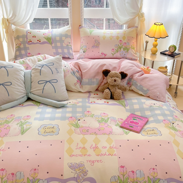 91家纺网 家纺一手货源 找家纺 Sweet dreams甜梦 2025新款全棉纯棉小清新卡通被套单品单被套被套单件 郁金香小狗