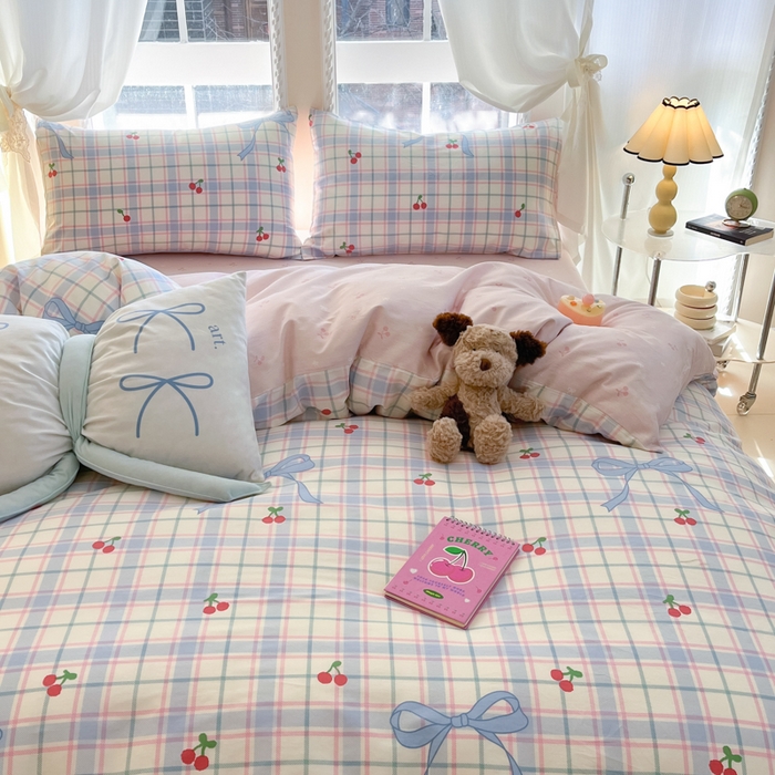 91家纺网 家纺一手货源 找家纺 Sweet dreams甜梦 2025新款全棉纯棉小清新卡通被套单品单被套被套单件 蝴蝶结樱桃