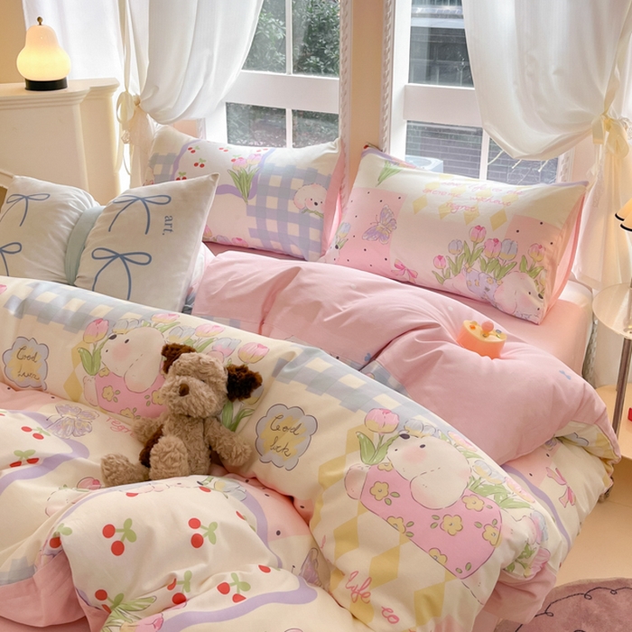 91家纺网 家纺一手货源 找家纺 Sweet dreams甜梦 2025新款全棉纯棉小清新卡通被套单品单被套被套单件 郁金香小狗