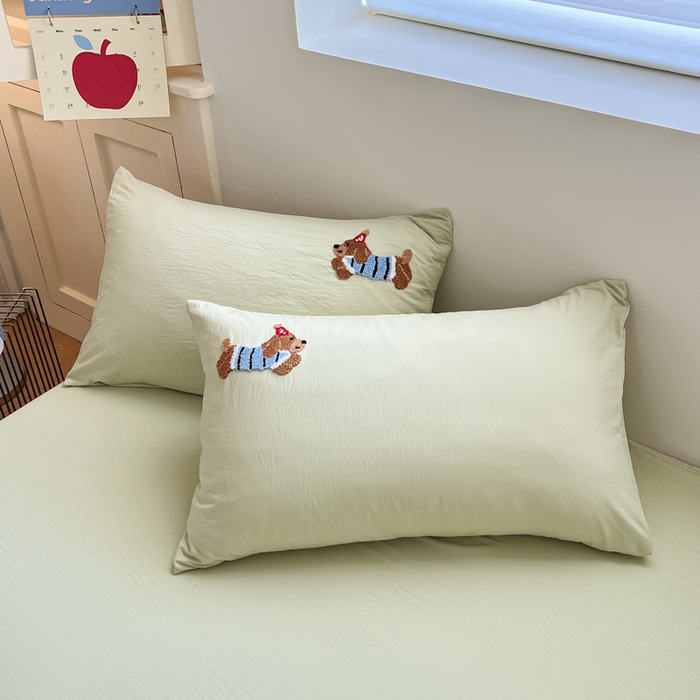 91家纺网 家纺一手货源 找家纺 Sweet dreams甜梦 2025新款毛巾绣夏被夏凉被空调被四件套 果绿小狗