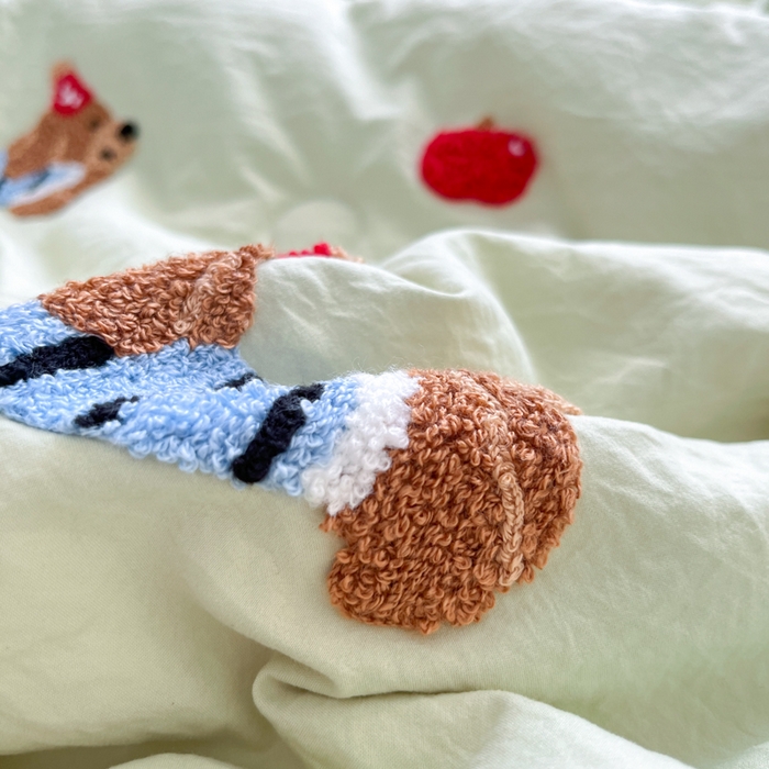 91家纺网 家纺一手货源 找家纺 Sweet dreams甜梦 2025新款毛巾绣夏被夏凉被空调被四件套 果绿小狗