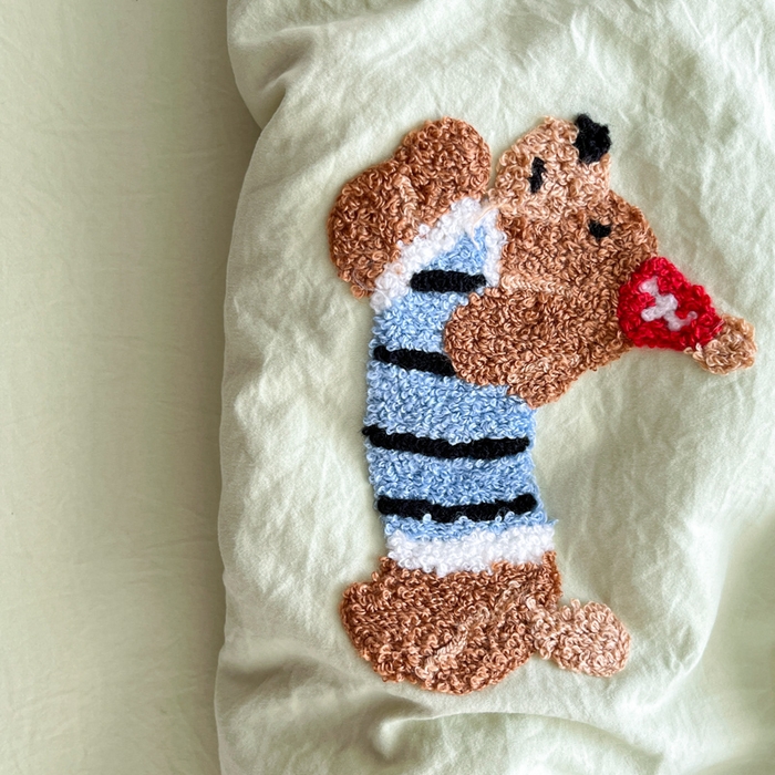 91家纺网 家纺一手货源 找家纺 Sweet dreams甜梦 2025新款毛巾绣夏被夏凉被空调被四件套 果绿小狗