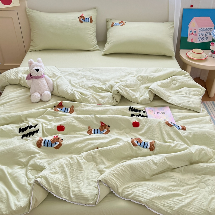 Sweet dreams甜梦 2025新款毛巾绣夏被夏凉被空调被四件套 果绿小狗