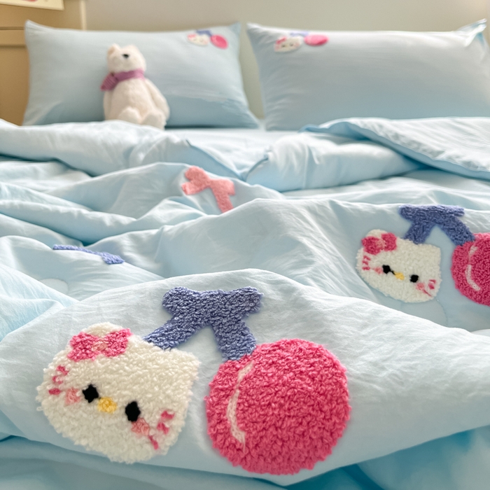 91家纺网 家纺一手货源 找家纺 Sweet dreams甜梦 2025新款毛巾绣夏被夏凉被空调被四件套 蓝小猫