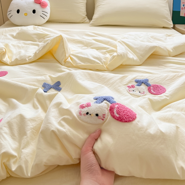 91家纺网 家纺一手货源 找家纺 Sweet dreams甜梦 2025新款毛巾绣夏被夏凉被空调被四件套 黄小猫