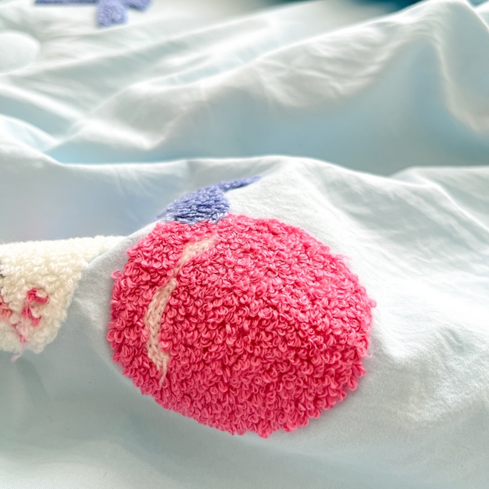 91家纺网 家纺一手货源 找家纺 Sweet dreams甜梦 2025新款毛巾绣夏被夏凉被空调被四件套 蓝小猫