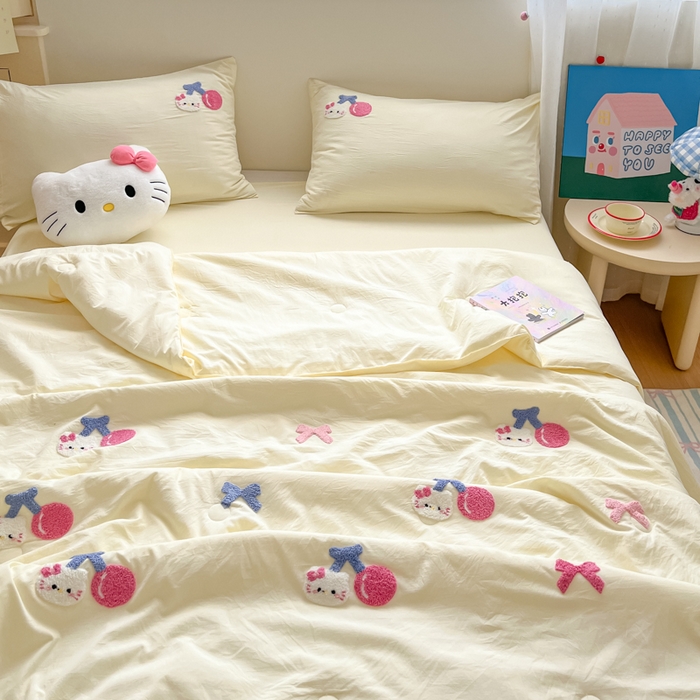 91家纺网 家纺一手货源 找家纺 Sweet dreams甜梦 2025新款毛巾绣夏被夏凉被空调被四件套 黄小猫