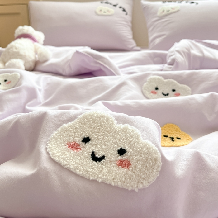 91家纺网 家纺一手货源 找家纺 Sweet dreams甜梦 2025新款毛巾绣夏被夏凉被空调被四件套 紫云朵