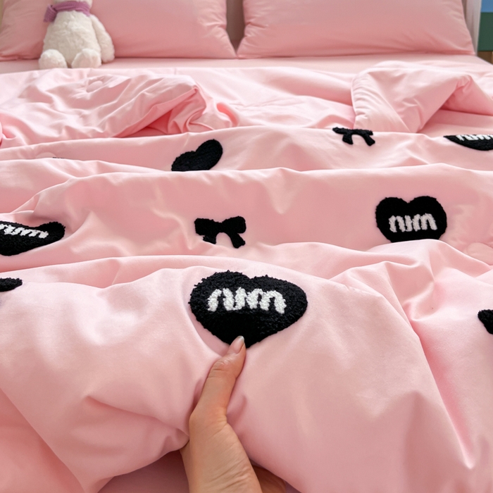91家纺网 家纺一手货源 找家纺 Sweet dreams甜梦 2025新款毛巾绣夏被夏凉被空调被四件套 粉MIU