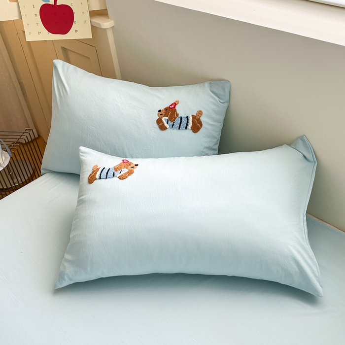 91家纺网 家纺一手货源 找家纺 Sweet dreams甜梦 2025新款毛巾绣夏被夏凉被空调被四件套 蓝小狗