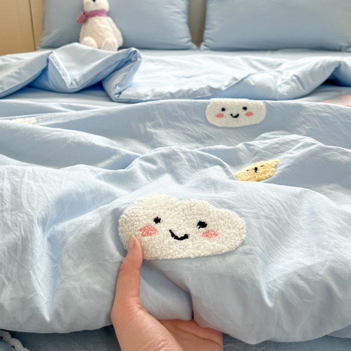 91家纺网 家纺一手货源 找家纺 Sweet dreams甜梦 2025新款毛巾绣夏被夏凉被空调被四件套 蓝色云朵