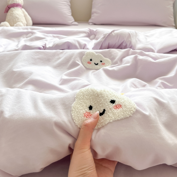 91家纺网 家纺一手货源 找家纺 Sweet dreams甜梦 2025新款毛巾绣夏被夏凉被空调被四件套 紫云朵