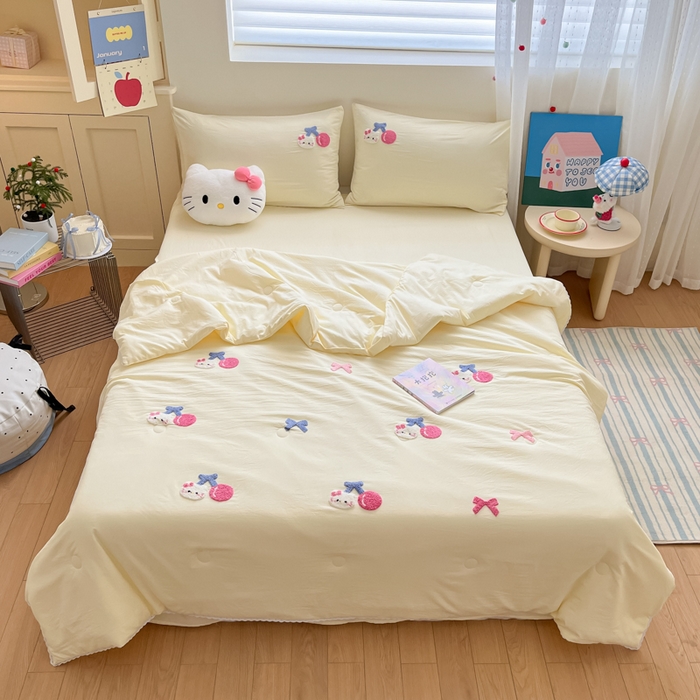 91家纺网 家纺一手货源 找家纺 Sweet dreams甜梦 2025新款毛巾绣夏被夏凉被空调被四件套 黄小猫