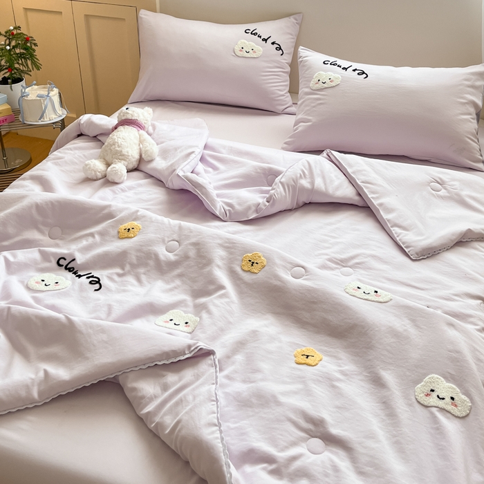 91家纺网 家纺一手货源 找家纺 Sweet dreams甜梦 2025新款毛巾绣夏被夏凉被空调被四件套 紫云朵