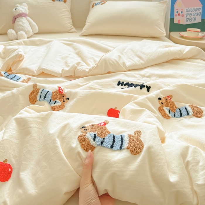 91家纺网 家纺一手货源 找家纺 Sweet dreams甜梦 2025新款毛巾绣夏被夏凉被空调被四件套 黄小狗