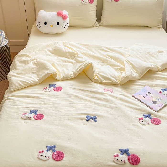 91家纺网 家纺一手货源 找家纺 Sweet dreams甜梦 2025新款毛巾绣夏被夏凉被空调被四件套 黄小猫