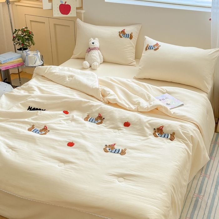 91家纺网 家纺一手货源 找家纺 Sweet dreams甜梦 2025新款毛巾绣夏被夏凉被空调被四件套 黄小狗