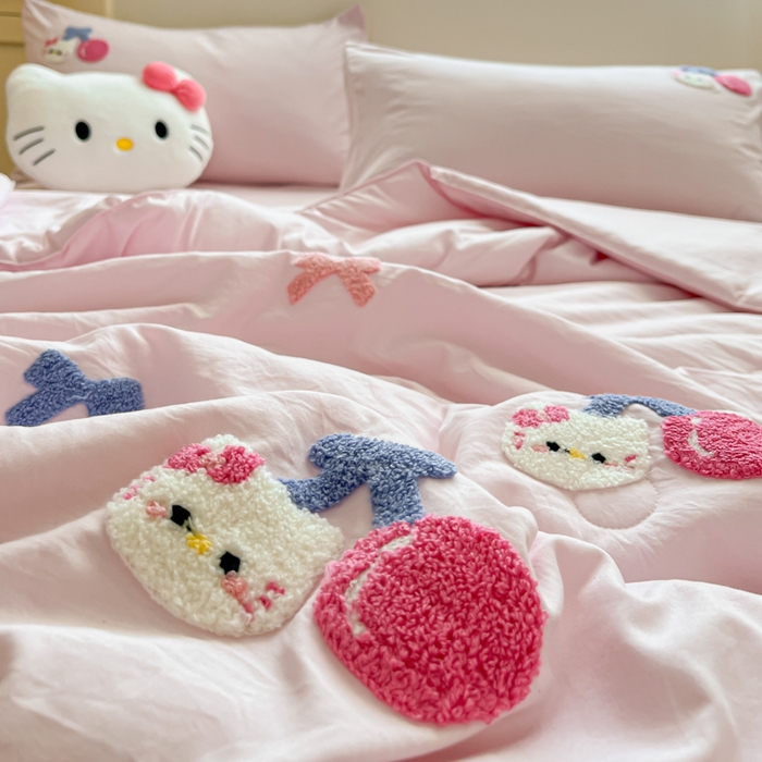 91家纺网 家纺一手货源 找家纺 Sweet dreams甜梦 2025新款毛巾绣夏被夏凉被空调被四件套 粉小猫