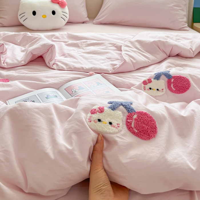 91家纺网 家纺一手货源 找家纺 Sweet dreams甜梦 2025新款毛巾绣夏被夏凉被空调被四件套 粉小猫