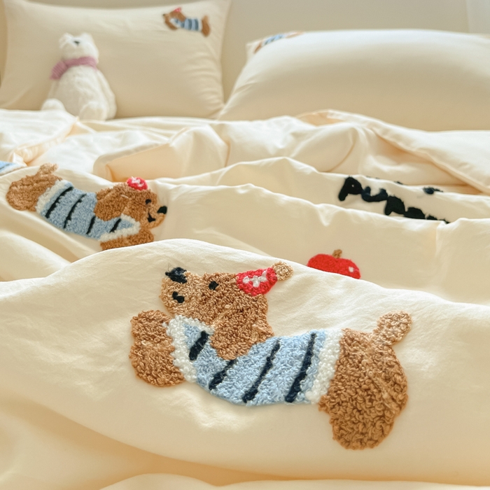 91家纺网 家纺一手货源 找家纺 Sweet dreams甜梦 2025新款毛巾绣夏被夏凉被空调被四件套 黄小狗