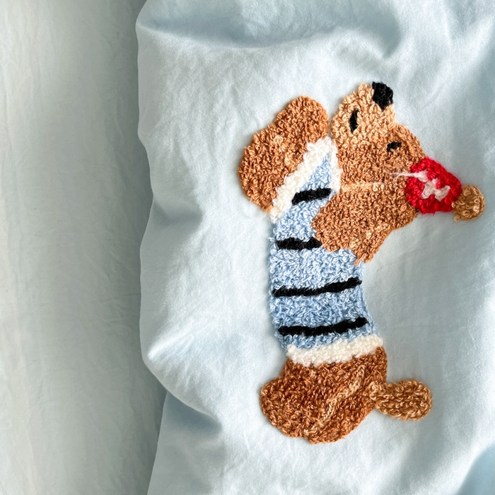 91家纺网 家纺一手货源 找家纺 Sweet dreams甜梦 2025新款毛巾绣夏被夏凉被空调被四件套 蓝小狗