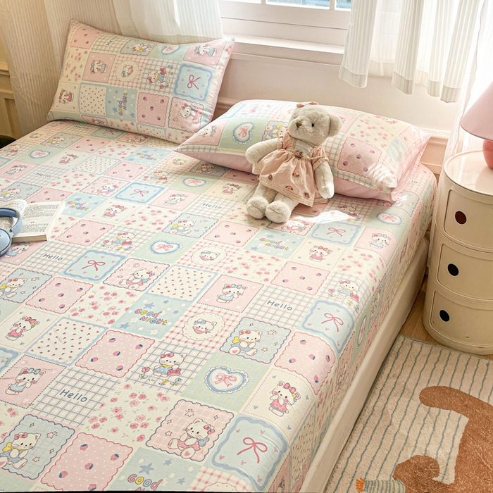 91家纺网 家纺一手货源 找家纺 Sweet dreams甜梦 2025新款全棉纯棉小清新印花床笠单品单床笠床笠单件 格子猫猫