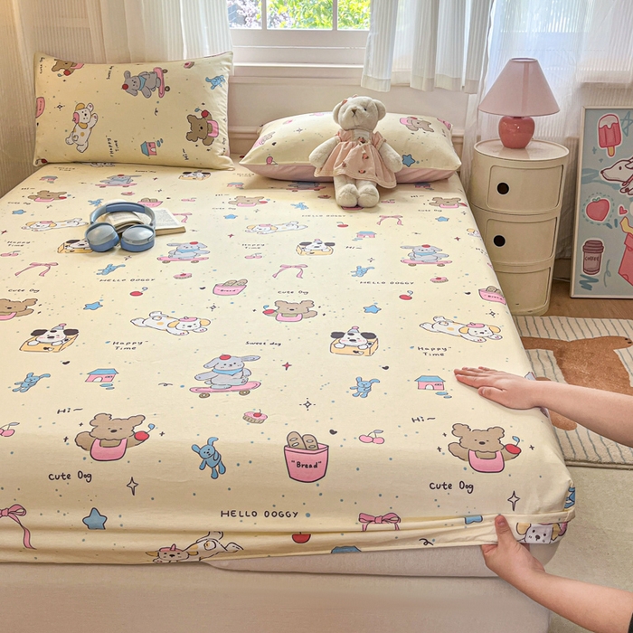 91家纺网 家纺一手货源 找家纺 Sweet dreams甜梦 2025新款全棉纯棉小清新印花床笠单品单床笠床笠单件 动物派对