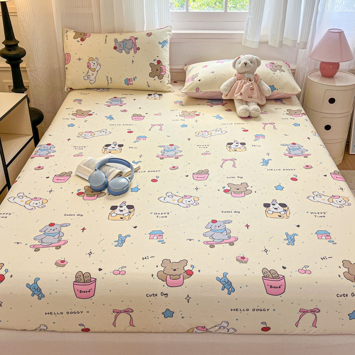 91家纺网 家纺一手货源 找家纺 Sweet dreams甜梦 2025新款全棉纯棉小清新印花床笠单品单床笠床笠单件 动物派对