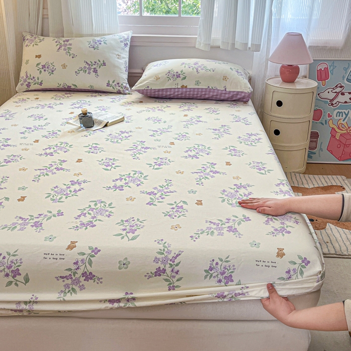 91家纺网 家纺一手货源 找家纺 Sweet dreams甜梦 2025新款全棉纯棉小清新印花床笠单品单床笠床笠单件 小熊花语