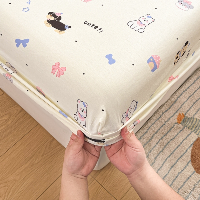 91家纺网 家纺一手货源 找家纺 Sweet dreams甜梦 2025新款全棉纯棉小清新印花床笠单品单床笠床笠单件 蝴蝶结小狗