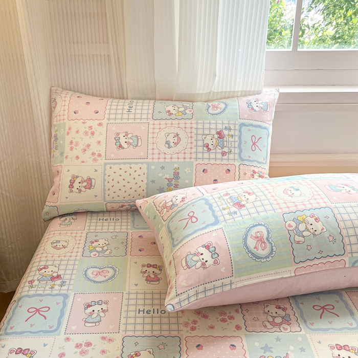 91家纺网 家纺一手货源 找家纺 Sweet dreams甜梦 2025新款全棉纯棉小清新印花床笠单品单床笠床笠单件 格子猫猫