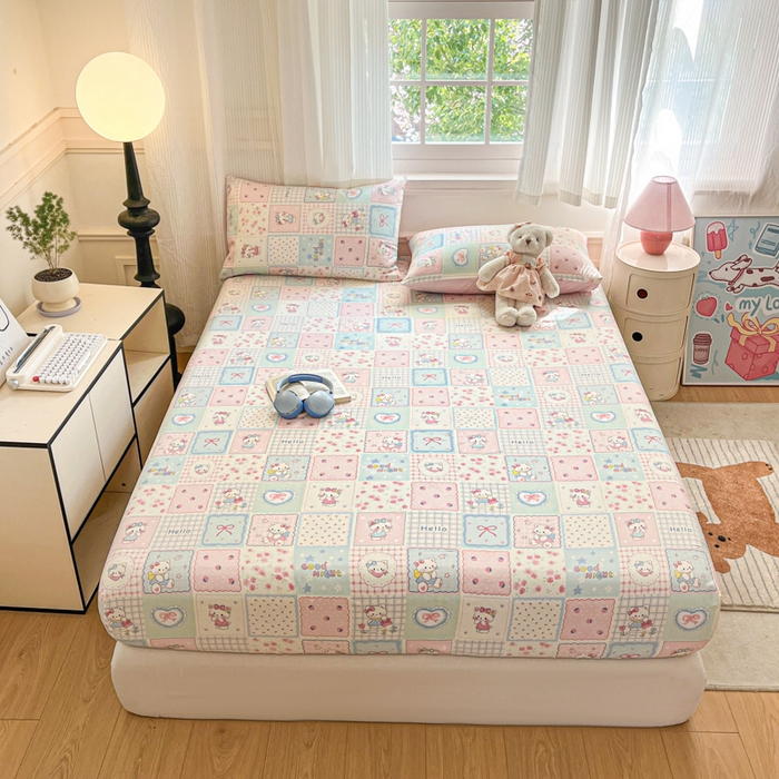 91家纺网 家纺一手货源 找家纺 Sweet dreams甜梦 2025新款全棉纯棉小清新印花床笠单品单床笠床笠单件 格子猫猫