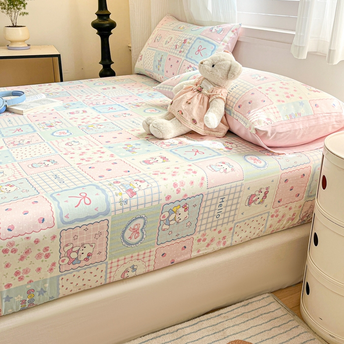 91家纺网 家纺一手货源 找家纺 Sweet dreams甜梦 2025新款全棉纯棉小清新印花床笠单品单床笠床笠单件 格子猫猫