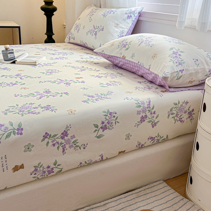 91家纺网 家纺一手货源 找家纺 Sweet dreams甜梦 2025新款全棉纯棉小清新印花床笠单品单床笠床笠单件 小熊花语