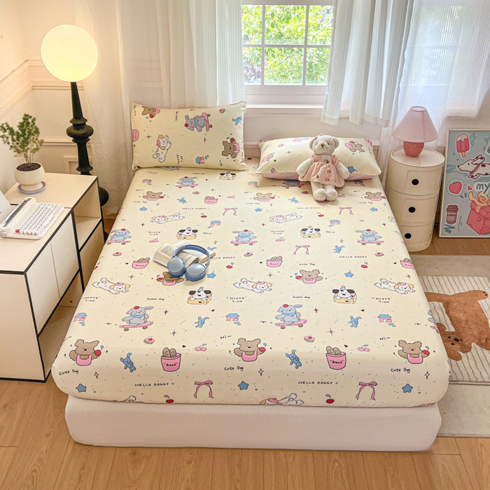 91家纺网 家纺一手货源 找家纺 Sweet dreams甜梦 2025新款全棉纯棉小清新印花床笠单品单床笠床笠单件 动物派对