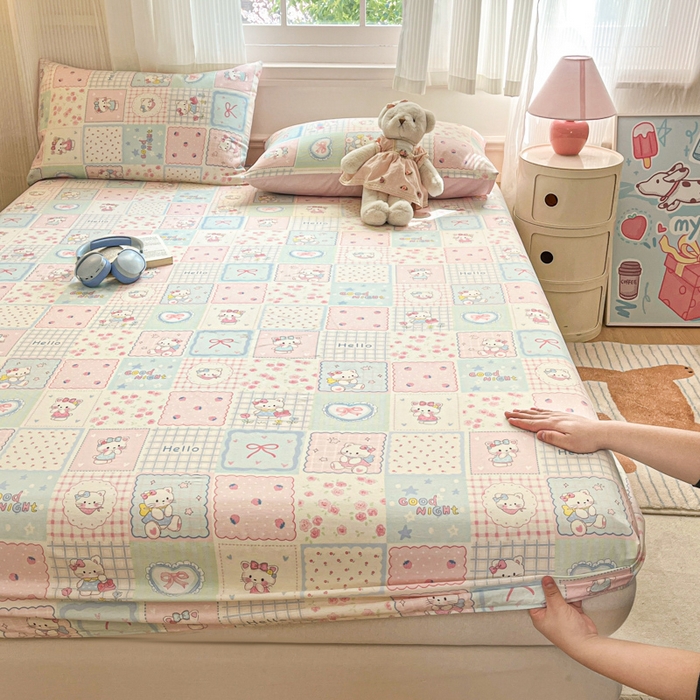 91家纺网 家纺一手货源 找家纺 Sweet dreams甜梦 2025新款全棉纯棉小清新印花床笠单品单床笠床笠单件 格子猫猫